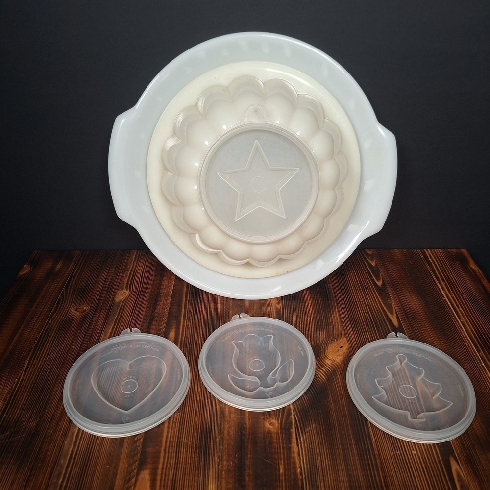 Vintage Tupperware Jel-N-Serve Jello Mold Set 4 Interchangeable Seals White Tray